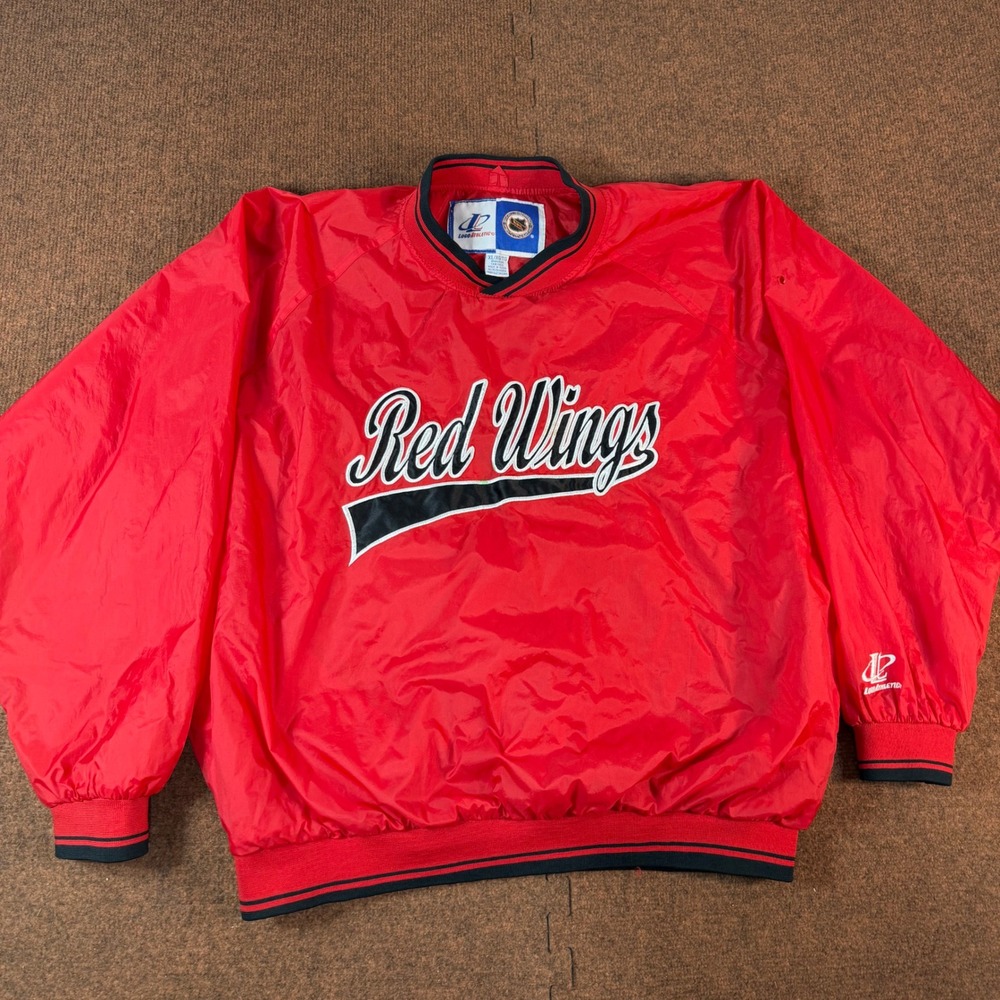 Vintage Logo Athletic NHL Detroit Red Wings Pullover Windbreaker Red Mens XL